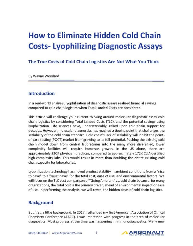 Lyophilizing Diagnostic Assays Reduce Cold Chain Cost
